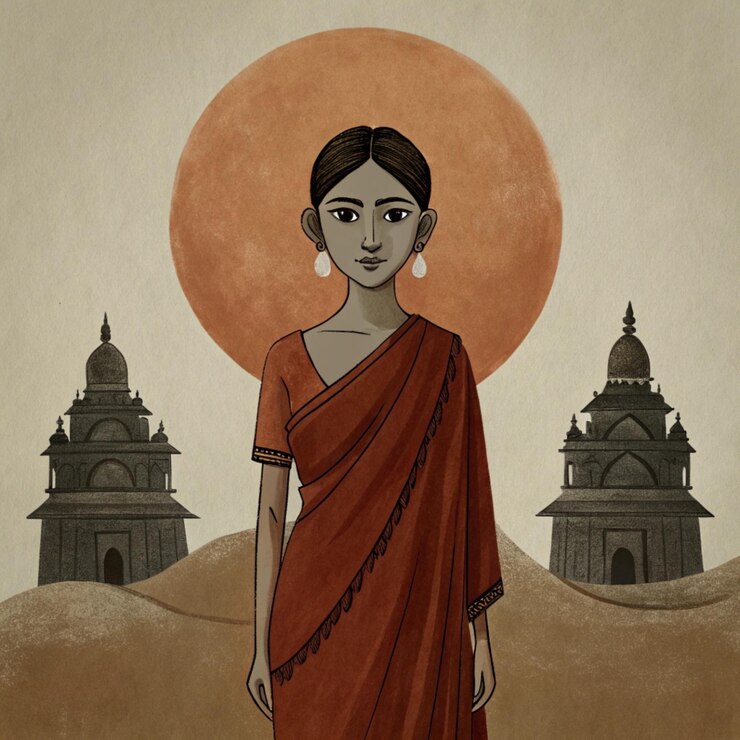 Foto a drawing of a woman with a moon behind her