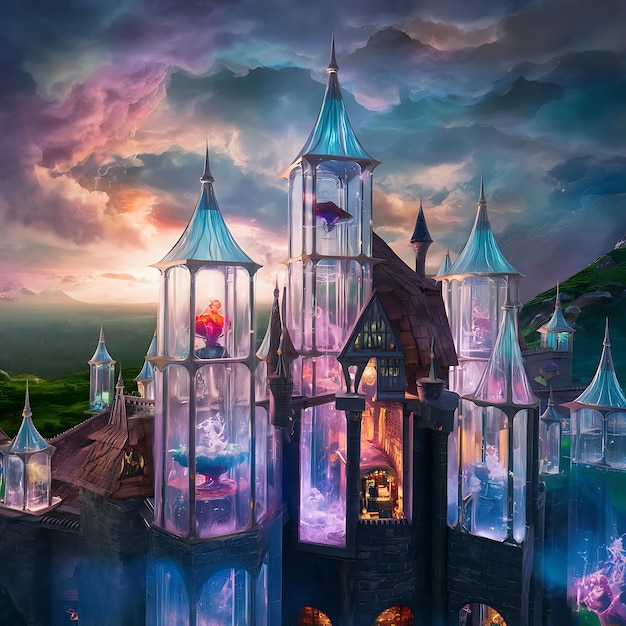 a fairy castle with a castle on the top of it