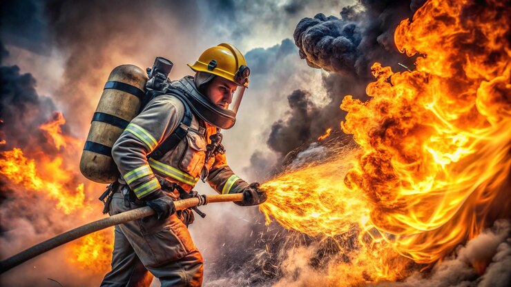 a firefighter with a firefighter holding a hose