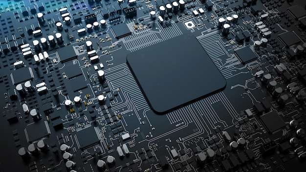 a fragment of computer hardware components. powerful cpu on a chip