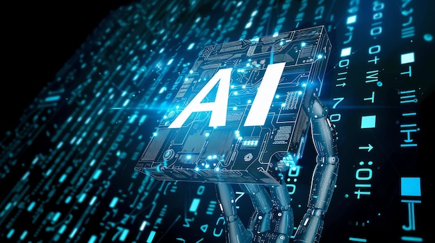 a glowing ai text on a futuristic digital background conceptual image for artificial intelligence technology and innovation