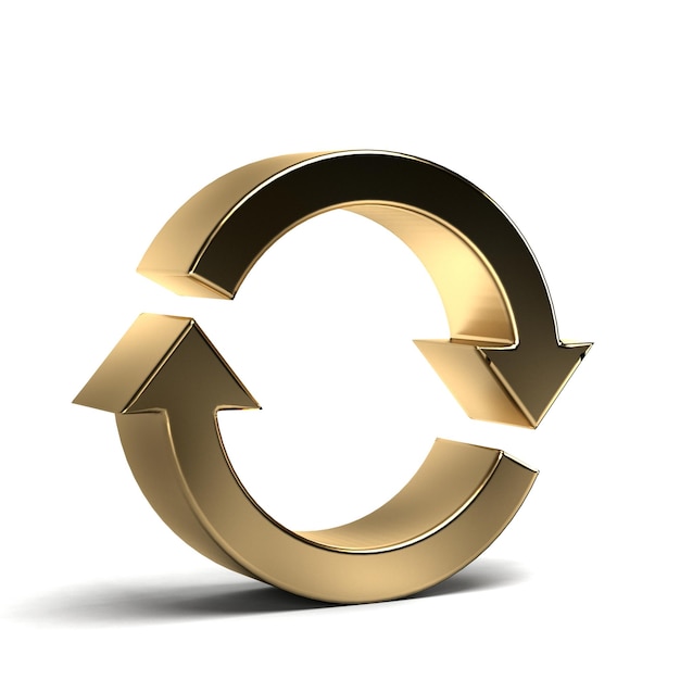 A gold colored circle with arrows that says " refresh " on it.