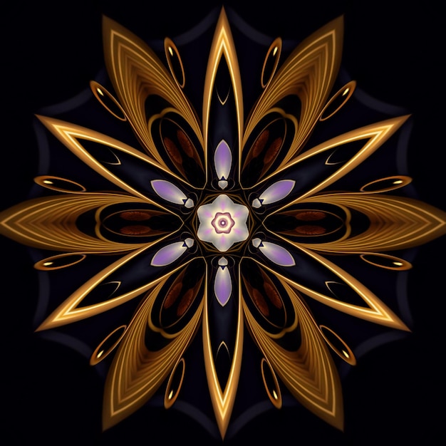 A golden flower with a purple center.