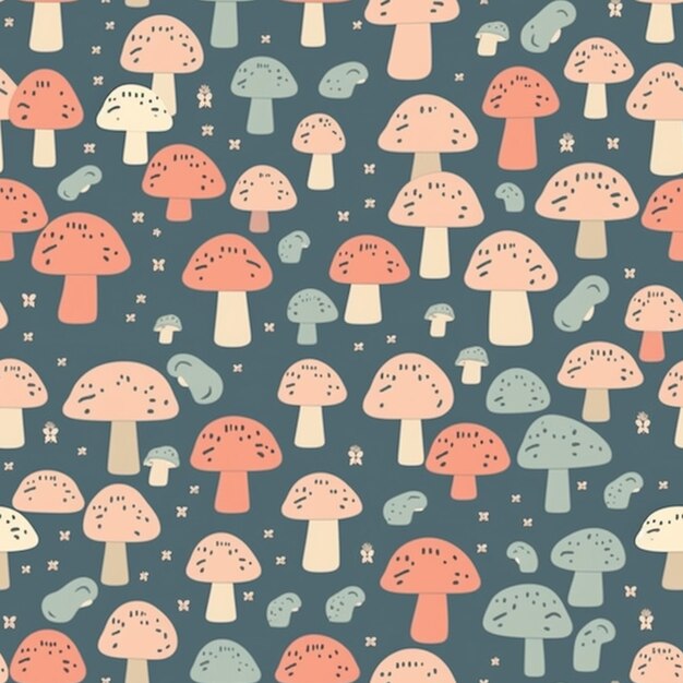 a group of mushrooms are shown in a pattern on a blue background generative ai