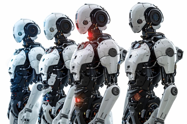 a group of robots are lined up with one that says robot