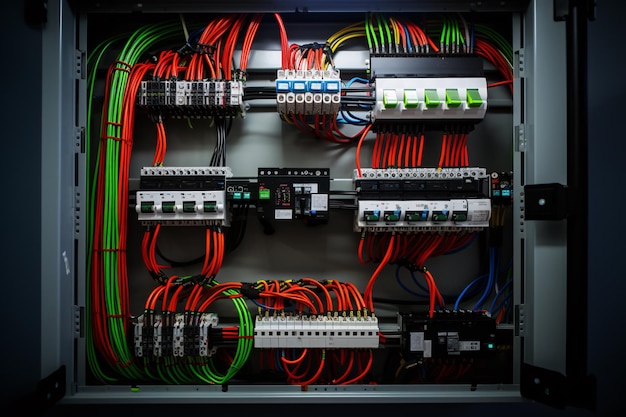 a group of wires and switches in a box