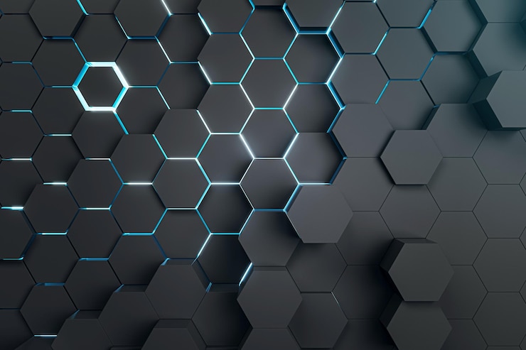 Foto a honeycomb pattern with neon blue lights on a dark background modern tech concept 3d rendering