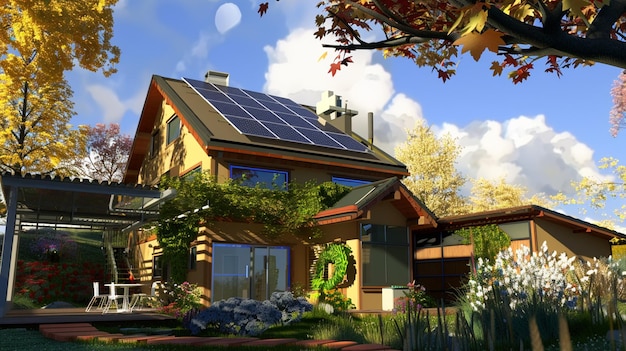 a house with solar panels on the roof