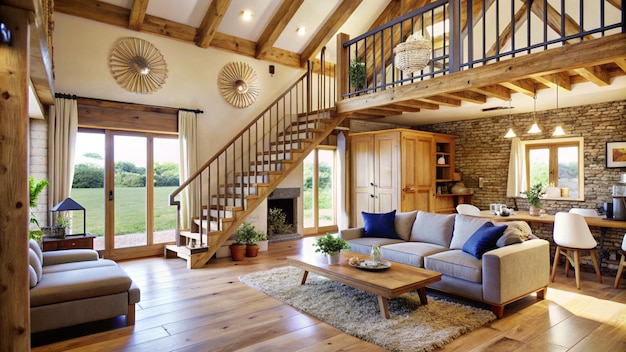 a living room with a couch and a fireplace