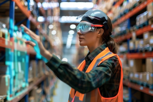 A logistics professional using augmented reality to identify and solve bottlenecks in a distribution network
