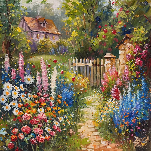 A lush garden with colorful flowers blooming in spring