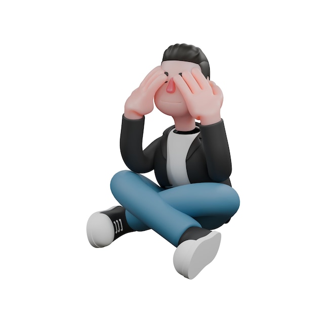 A Male Cameraman sitting on the floor with his hands on his faceexpression sadness Illustration