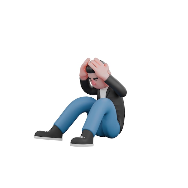 A male musician sits on the floor with his hands on his head Cartoon Performer