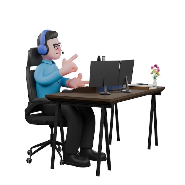 a male radio announcer sits with his right hand pointing forward his expression asking someone
