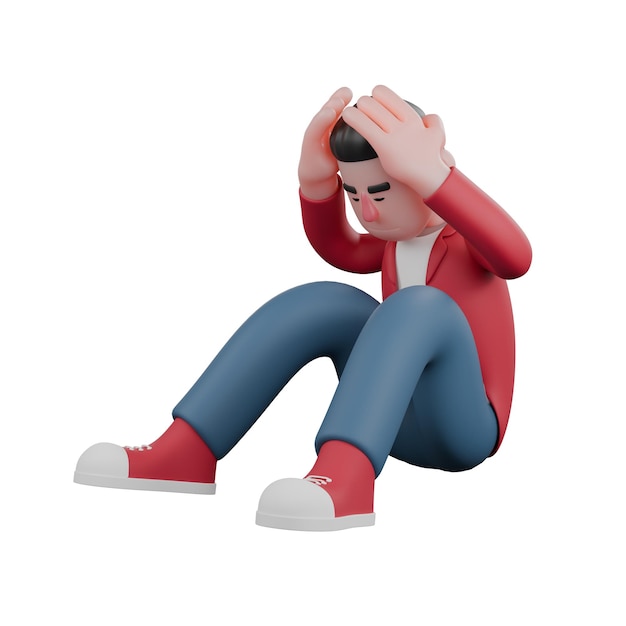 A male singer is sitting on the floor with both hands above his head as if depicting disappointment