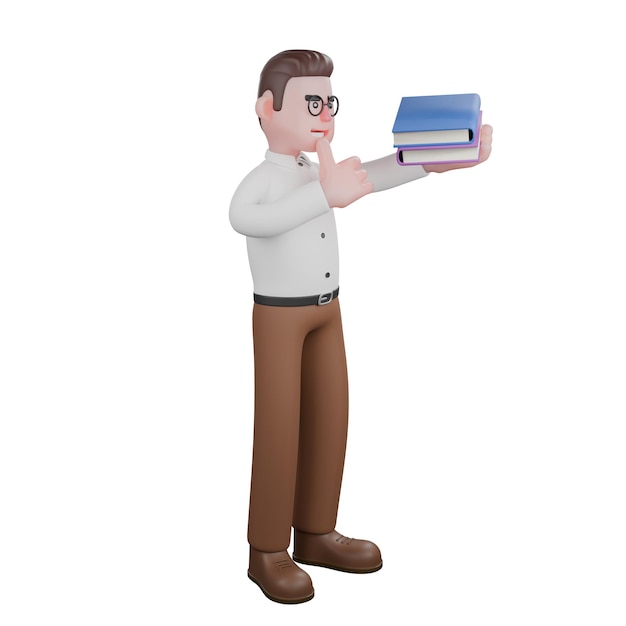 a male sociologist standing holding 2 books in his left hand and holding his chin in his right hand