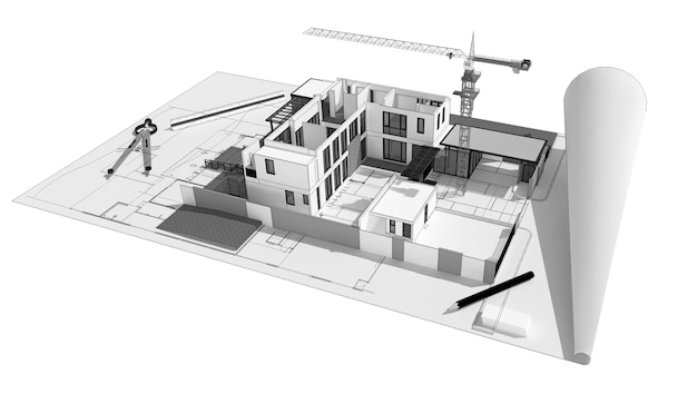 a model of a house with a satellite on the top and the word  on the top right