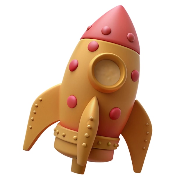 a model of a rocket with a red cap and a yellow helmet