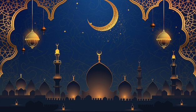 a mosque with a moon and a mosque in the background