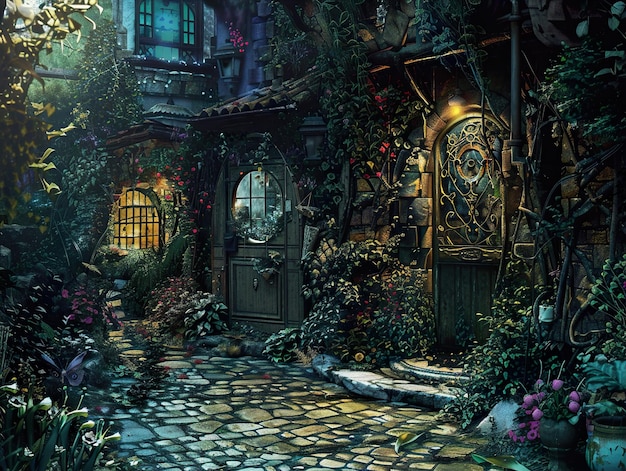 a painting of a house with a door that says  the house