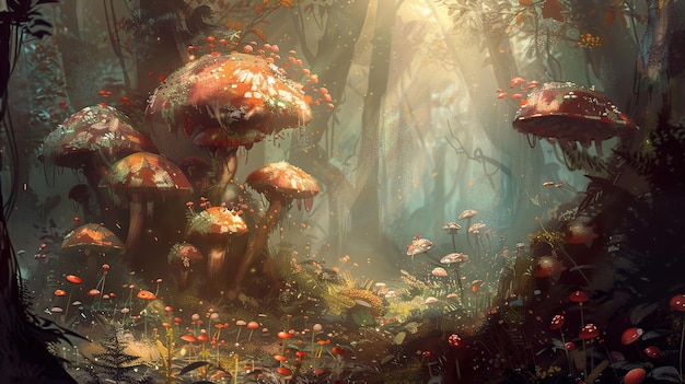 a painting of a underwater world with a group of jellyfish