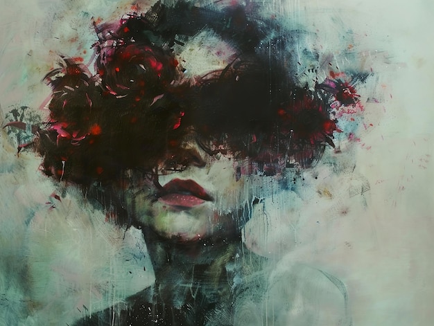 a painting of a woman with a face that says  the word  on it