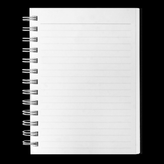 A paper page notebook isolated on the black background