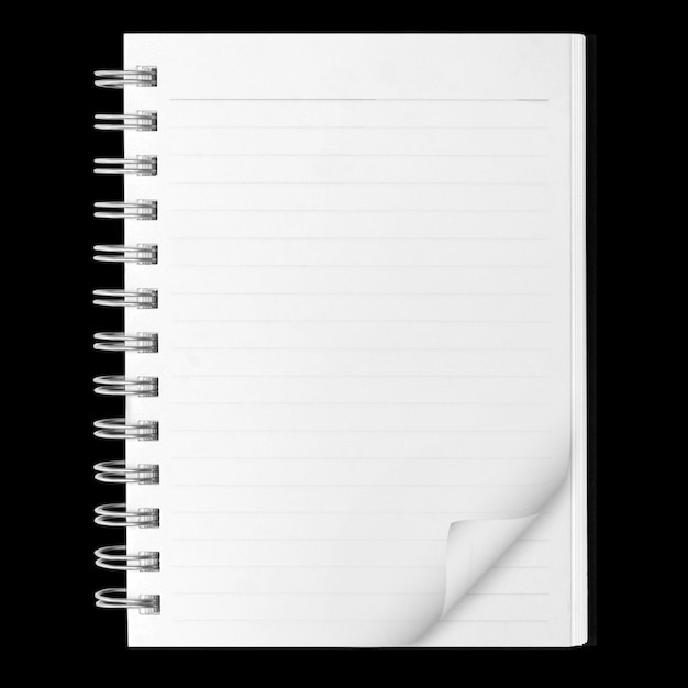 A paper page notebook isolated on the black background