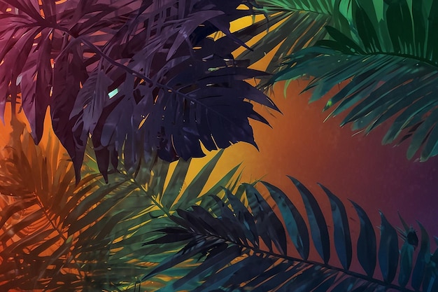 a picture of a palm tree with a colorful background