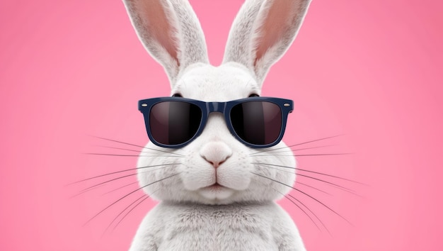 a playful illustration of a rabbit wearing sunglasses against a pink background