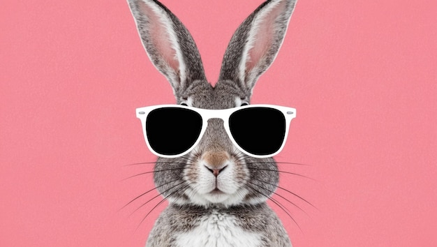 a playful illustration of a rabbit wearing sunglasses against a pink background