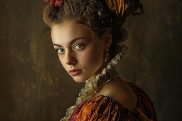 a portrait of a young woman with a serious expression a portrait of a person from a different time period