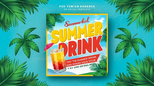 a poster for summer drink with palm trees in the background