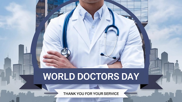 a poster for world medical day with a man  s stethoscope