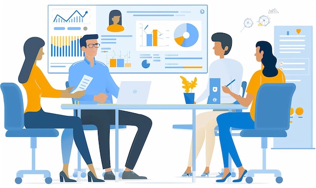 a poster of people working at a desk with a chart that says  graph