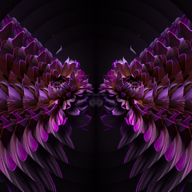 A purple and black background with wings that say's " on it.