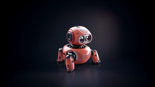 a rendering of a small cute translucent polycarbonate robot with an led screen on its face