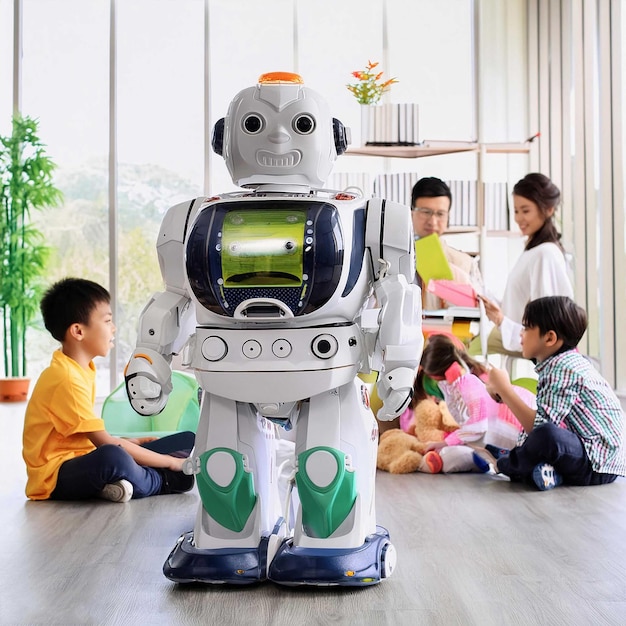 a robot with the word robot on the back of it