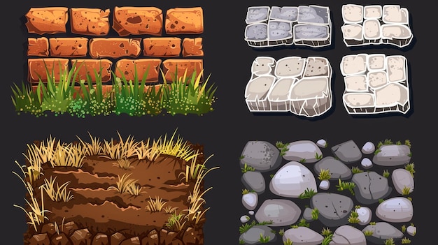 a set of different pictures of a grass and rocks