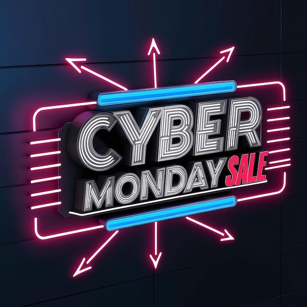 a sign that says cyber sale is on a black background