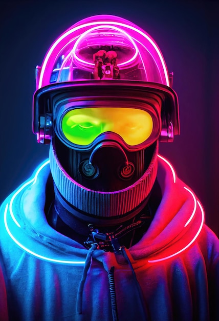 A stalker survivor in protective clothing and an neon gas mask Survivor of nuclear war
