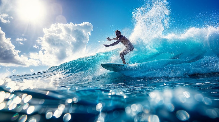 Foto a surfer is riding a wave in the ocean