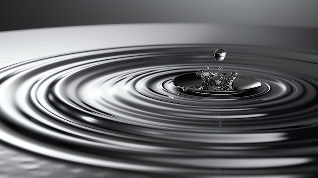 A water drop creates ripples and a splash in a still pool of water