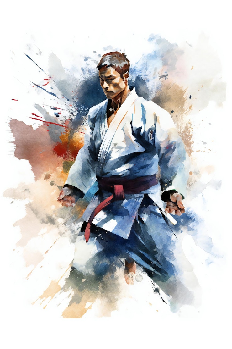 Foto a watercolor painting of a karate man
