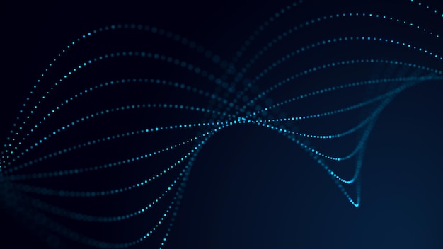 a wave of blue particles big data abstract dynamic background 3d rendering