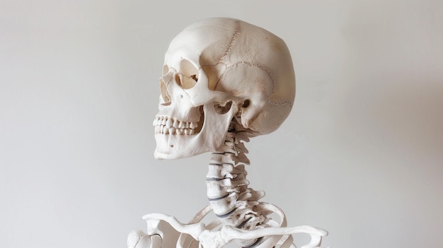 A white skeleton is shown with its head turned to the side
