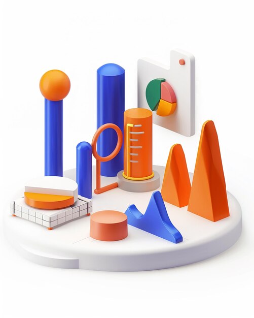 a white table with orange and blue objects on it