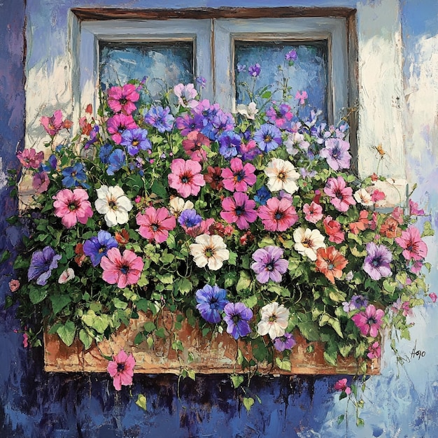 A window box spilling over with lively petunias