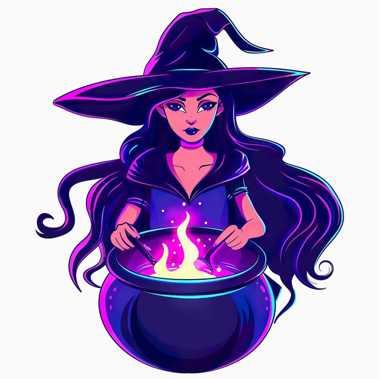 Foto a witch stirring a cauldron with neon glow