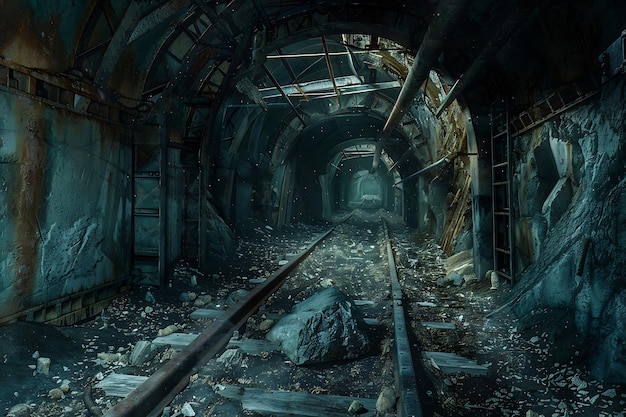 Abandoned Mine Shaft with Train Tracks